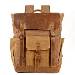 Khaki Waxed Canvas Travel Backpack Canvas Mens School Backpack Waterproof Hiking Backpack For Men - iwalletsmen
