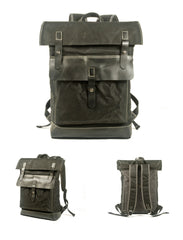 Green Waxed Canvas Mens School Backpack Canvas Travel Backpack Waterproof Hiking Backpack For Men - iwalletsmen