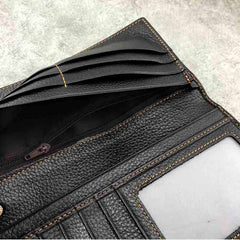 Badass Black Leather Men's Metal Star Long Biker Chain Wallet Bifold Long Wallet with Chain For Men - iwalletsmen