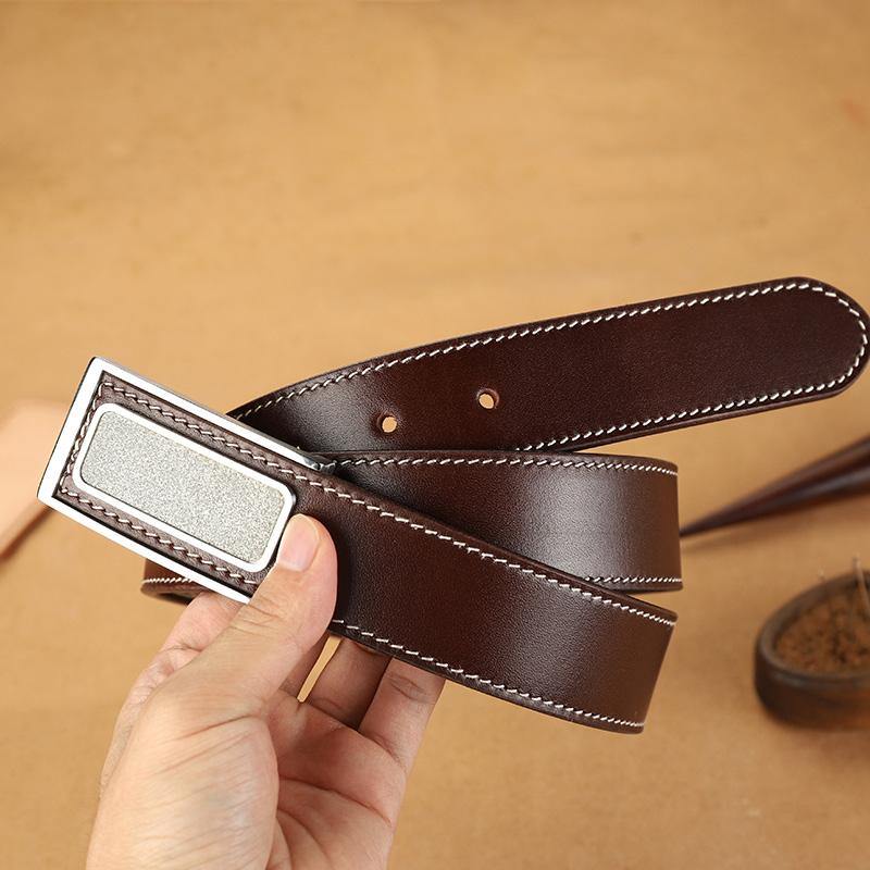 Handmade Mens Coffee Leather Leather Belts PERSONALIZED Leather Buckle Belt for Men - iwalletsmen