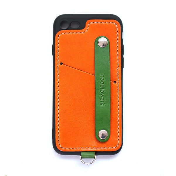 Handmade Orange Leather iPhone SE2 SE Case with Card Holder CONTRAST COLOR iPhone SE Leather Case - iwalletsmen