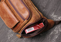 Vintage Brown LEATHER MENS Barrel FANNY PACK FOR MEN BUMBAG Vintage WAIST BAG for Men - iwalletsmen