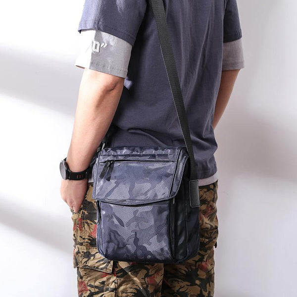 Black Nylon MENS Small Vertical Side Bag Blue Messenger Bag Nylon Side Bag For Men - iwalletsmen