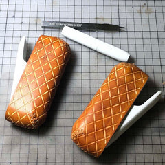 Handmade Tooled Grid Leather Mens IQOS 3.0 Cigarette Case IQOS3.0 Holder for Men - iwalletsmen