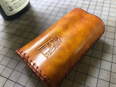 Handmade Tooled Rune Leather Brown Mens DICODES BOXMINI Holder Cigarette Case for Men - iwalletsmen