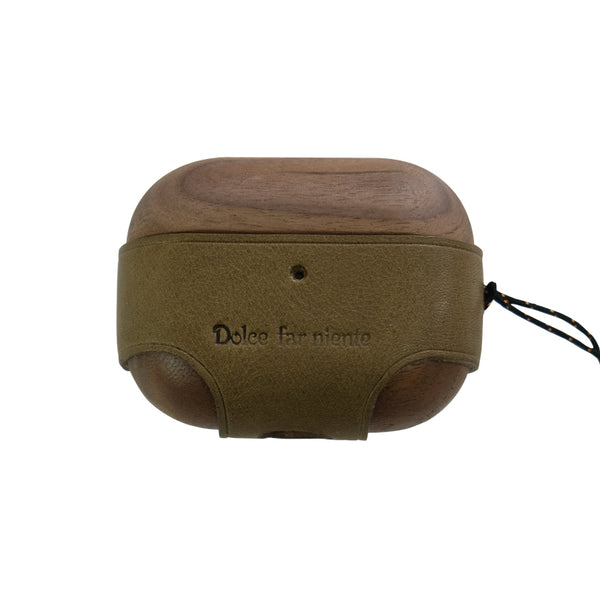 Dark Green Wood Leather AirPods Pro Case with Strap Leather 1,2 AirPods Case Airpod Case Cover - iwalletsmen