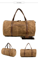 Khaki Waxed Canvas Gym Bag Travel Bag Canvas Mens Barrel Weekender Bag Duffle Bag For Men - iwalletsmen