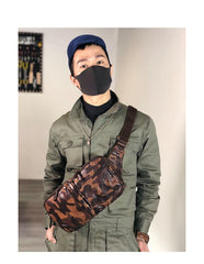 Cool Leather Mens Camouflage Chest Bag Sling Bag Crossbody Pack Black One Shoulder Backpack for men - iwalletsmen