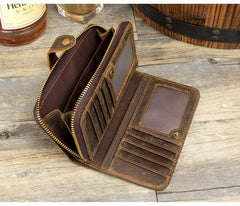 Cool Brown Mens long Wallet Bifold Zipper Clutch Wallet Cellphone Long Wallet for Men - iwalletsmen