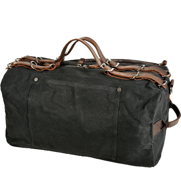 Black Waxed Canvas Gym Bag Weekend Travel Bag Canvas Mens Black Weekend Bag Duffle Bag For Men - iwalletsmen