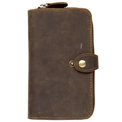 Cool Brown Mens long Wallet Bifold Zipper Clutch Wallet Cellphone Long Wallet for Men - iwalletsmen