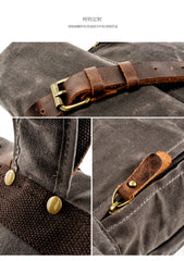 Gray Waterproof Canvas Mens Rollup Backpack Travel Backpack Waxed Canvas Hiking Backpack For Men - iwalletsmen