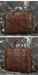 Vintage Leather Mens Briefcase Postman Bag 14inch Laptop Bag Handbag Work Bag For Men - iwalletsmen