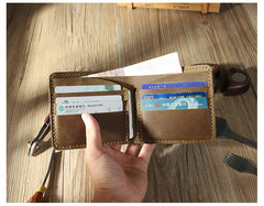 Handmade Coffee Leather Bifold Billfold Personalized Mens Bifold Wallet for Men - iwalletsmen