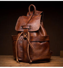 Cool Brown Mens Leather 15inchs Laptop Backpacks Travel Backpacks School Backpacks for men - iwalletsmen