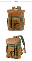 Green Waxed Canvas Travel Backpack Canvas Mens School Backpack Waterproof Hiking Backpack For Men - iwalletsmen