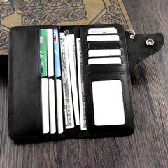 Badass Black Leather Men's Long Biker Chain Wallet Black Long Wallet with Chain For Men - iwalletsmen