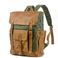 Gray Waxed Canvas Travel Backpack Canvas Mens School Backpack Waterproof Hiking Backpack For Men - iwalletsmen