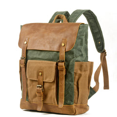 Green Waxed Canvas Travel Backpack Canvas Mens School Backpack Waterproof Hiking Backpack For Men - iwalletsmen