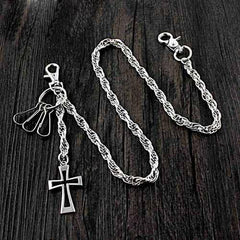 26'' Metal CROSS BIKER SILVER WALLET CHAIN LONG PANTS CHAIN SILVER Jeans Chain Jean Chain FOR MEN - iwalletsmen