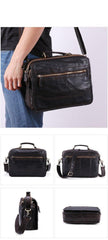 Small Brown Leather Briefcase Messenger Bag Work Vintage Handbag Shoulder Bag For Men - iwalletsmen