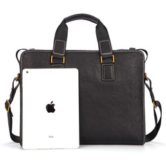 Fashion Black Leather Men's Briefcase Professional Briefcase 15‘’ Black Laptop Briefcase For Men - iwalletsmen