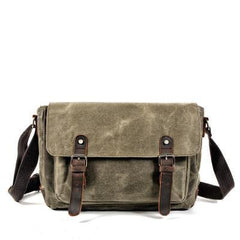 Army Green Waxed Canvas Side Bag Mens Cycling Canvas Messenger Bags For Men - iwalletsmen