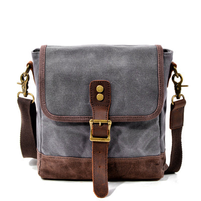 Gray Waxed Canvas Vertical Side Bag Messenger Bag Mens Cycling Gray Canvas Messenger Bag For Men - iwalletsmen
