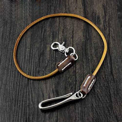 16'' Handmade Badass Tan Leather Long Wallet Chain Cool Punk Rock Biker Wallet Chain Trucker Wallet Key Chain for Men - iwalletsmen