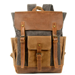 Army Green Waxed Canvas Travel Backpack Canvas Mens School Backpack Waterproof Hiking Backpack For Men - iwalletsmen