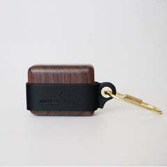 Black Wood Leather AirPods 1,2 Case with Clip Strap Leather Pro AirPods Case Airpod Case Cover - iwalletsmen