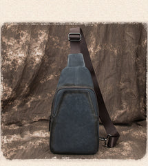 Blue LEATHER MENS Sling Bags Sling Pack One Shoulder Backpack Blue Chest Bag For Men - iwalletsmen