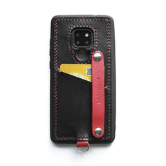 Handmade Black Leather Huawei Mate 20 Case with Card Holder CONTRAST COLOR Huawei Mate 20 Leather Case - iwalletsmen