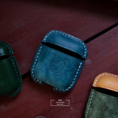 Personalized Dark Blue Leather AirPods 1,2 Case Custom Dark Blue Leather 1,2 AirPods Case Airpod Case Cover