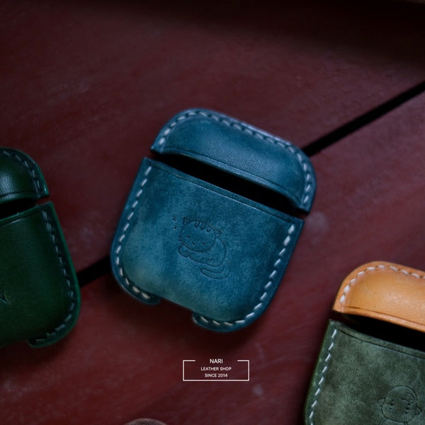 Personalized Blue Leather AirPods 1,2 Case Custom Blue Leather 1,2 AirPods Case Airpod Case Cover