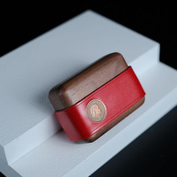 Handmade Red Leather Wood AirPods Pro Case Custom Leather AirPods Pro Case Airpod Case Cover - iwalletsmen