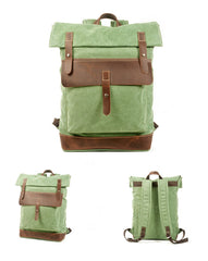 Green Waxed Canvas Mens School Backpack Canvas Travel Backpack Waterproof Hiking Backpack For Men - iwalletsmen