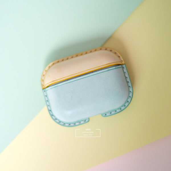 Personalized Yellow&Green Leather AirPods Pro Case Custom Yellow Leather Pro AirPods Case Airpod Case Cover