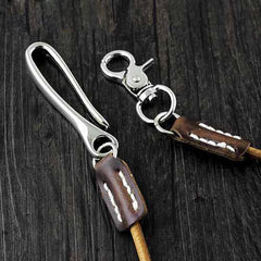 16'' Handmade Badass Tan Leather Long Wallet Chain Cool Punk Rock Biker Wallet Chain Trucker Wallet Key Chain for Men - iwalletsmen