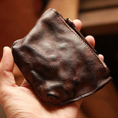 Vintage Slim Brown Leather Mens Coin Wallet Zipper Coin Holder Change Pouch For Men - iwalletsmen