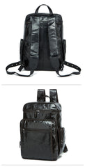 Cool Black Mens Leather 15 inches Large School Laptop Backpack Dark Brown Travel Backpack for Men - iwalletsmen