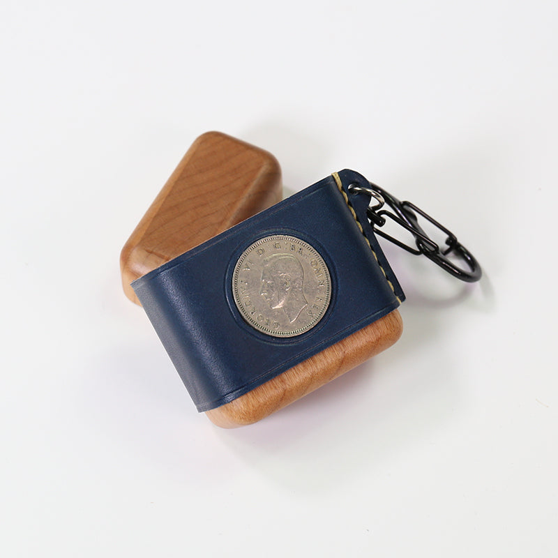 Blue Wood Leather AirPods 1/2 Case with Strap Blue Leather AirPods Case Airpod Case Cover
