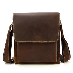 Brown Leather Messenger Bag Men's Vertical Side Bag Small Vertical HandBag Courier Bag For Men - iwalletsmen