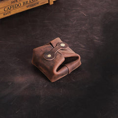 Handmade Black Leather Mens Coin Wallet Mini Pouch Change Pouch for Men - iwalletsmen