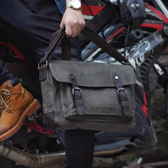 Khaki Waxed Canvas Side Bag Mens Cycling Canvas Messenger Bags For Men - iwalletsmen