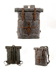 Coffee Waxed Canvas Mens Rollup Backpack Canvas Travel Backpack Waterproof Hiking Backpack For Men - iwalletsmen