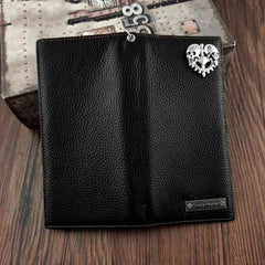 Badass Black Leather Men's Punk Long Biker Chain Wallet Skull Bifold Chain Long Wallet For Men - iwalletsmen
