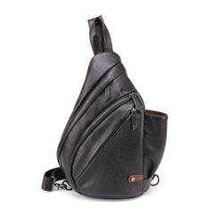 Cool Camel Black Leather Chest Bags Sling Bag Sling Crossbody Bag For Men - iwalletsmen