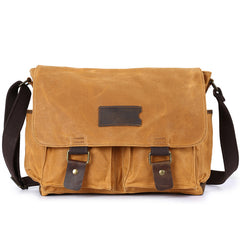 Tan waxed canvas messenger bag waterproof laptop crossbody bag for men