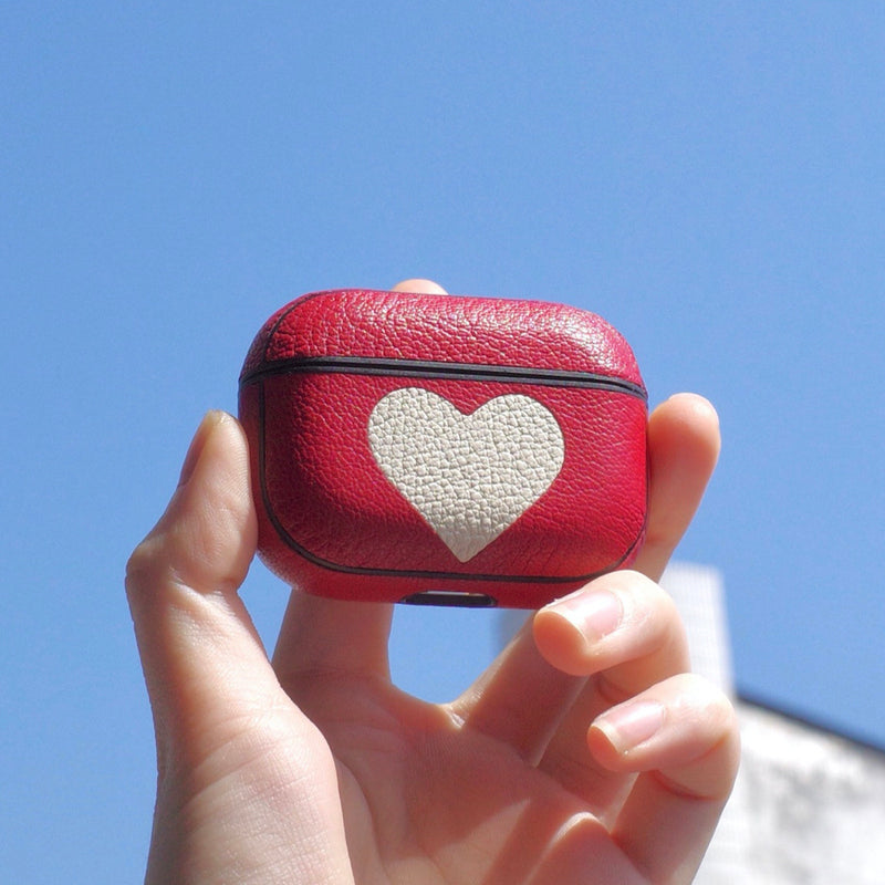 Personalized Red&White Heart Leather AirPods Pro Case Custom Red Leather 1/2 AirPods Case Airpod Case Cover
